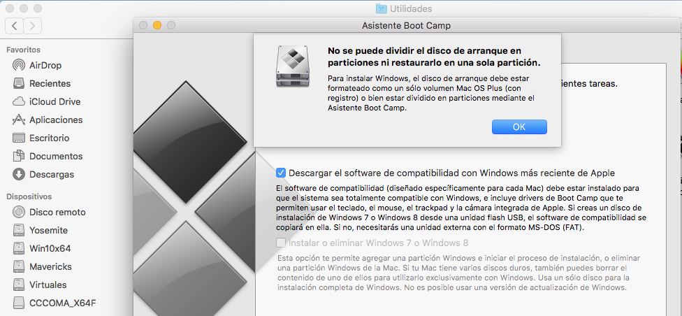 Partición del disco mac para windows